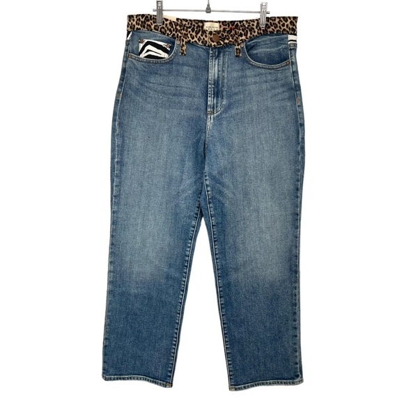 Alice + Olivia Amazing High Rise Girlfriend Slim Straight Animal Print Jeans 32 - Picture 4 of 16
